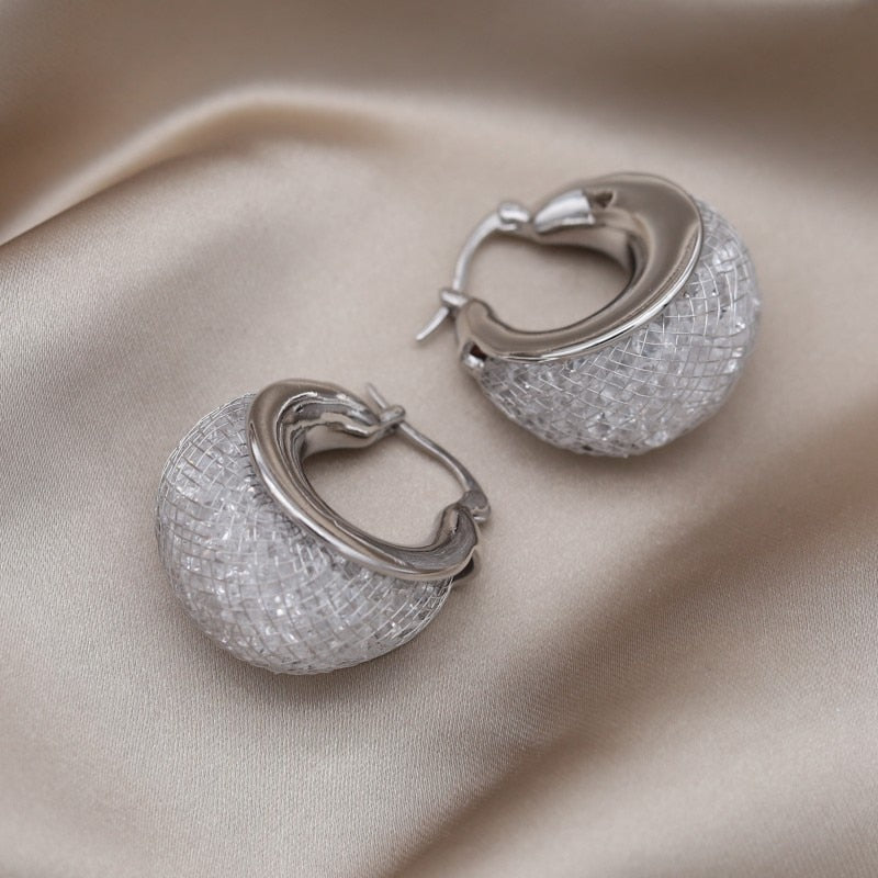 TEEK - 14K Gold plated Luxury Crystal Basket Earrings JEWELRY theteekdotcom silver  