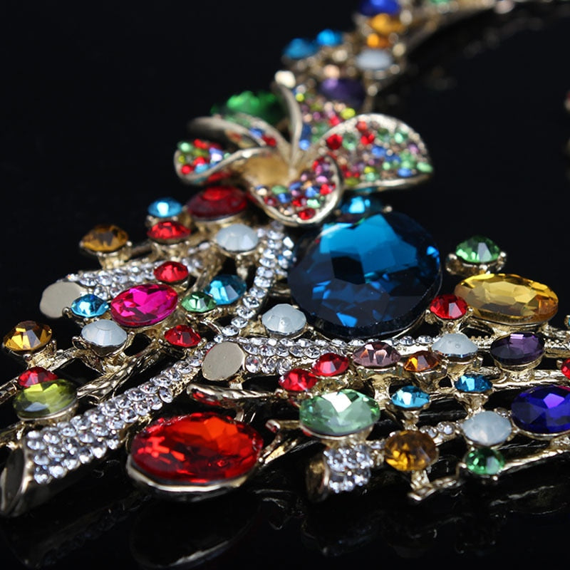 TEEK - Shiny Multicolor CZ Crystal Flower Necklace Earring Set JEWELRY theteekdotcom   