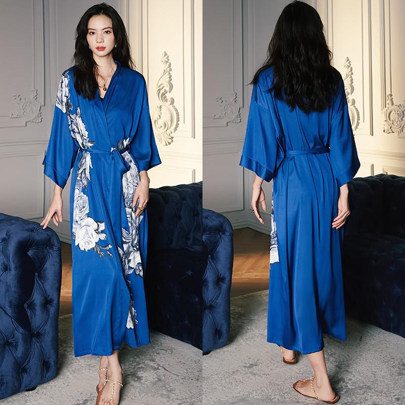 TEEK - Print Flower Long Robe Loungewear ROBE theteekdotcom Blue Flower One Size 