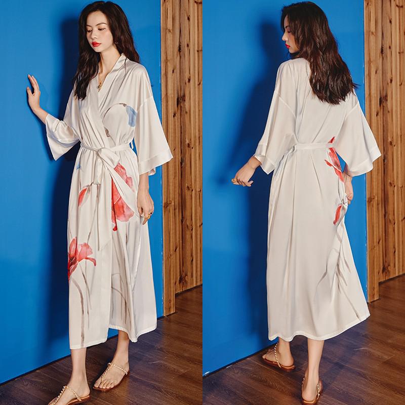 TEEK - Print Flower Long Robe Loungewear ROBE theteekdotcom White Flower One Size 