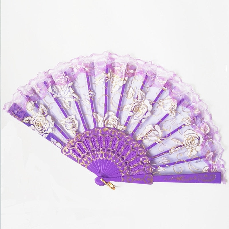 TEEK - Embroidery Bamboo Hand Folding Lace Fans FAN theteekdotcom purple 25-30 days 
