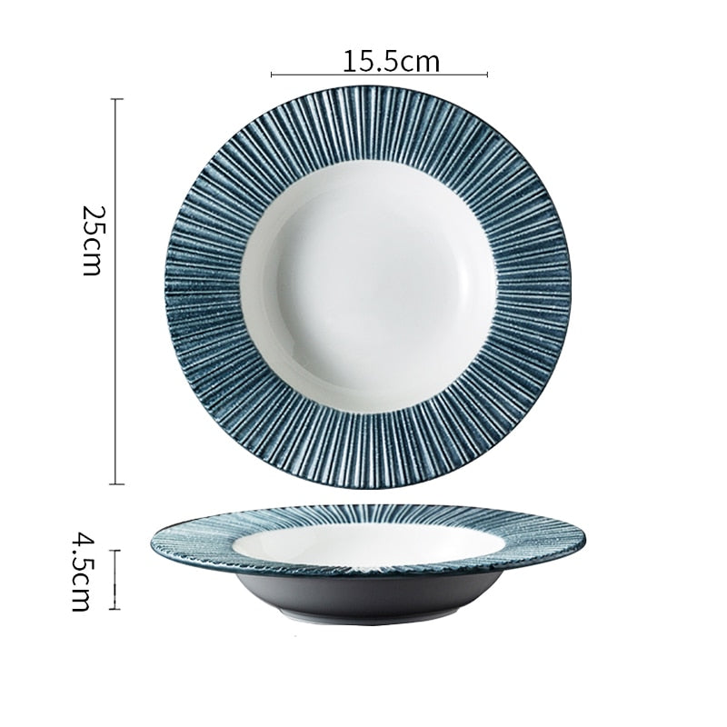 TEEK - Jap Striped Straw Hat Ceramic Dinner Plates HOME DECOR theteekdotcom J-25x4.5cm  