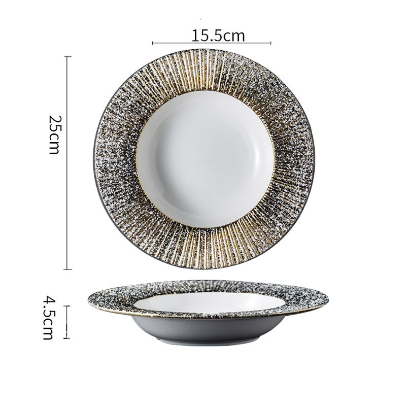 TEEK - Jap Striped Straw Hat Ceramic Dinner Plates HOME DECOR theteekdotcom D-25x4.5cm  