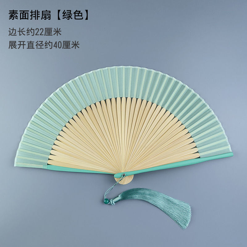 TEEK - Pure Color Fabric Folding Fan FAN theteekdotcom green silk fan  