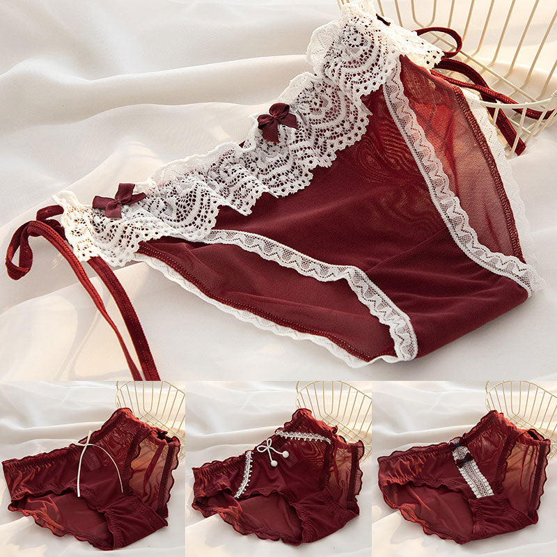 TEEK - Deep Red Cotton Dainty Panties UNDERWEAR theteekdotcom   