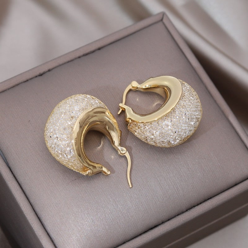 TEEK - 14K Gold plated Luxury Crystal Basket Earrings JEWELRY theteekdotcom gold  