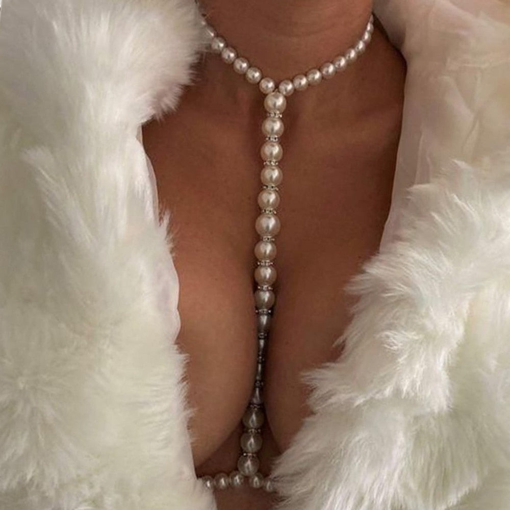 TEEK - Pearl Body Chain Necklace Harness JEWELRY theteekdotcom   