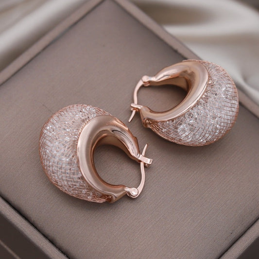 TEEK - 14K Gold plated Luxury Crystal Basket Earrings JEWELRY theteekdotcom rose gold  