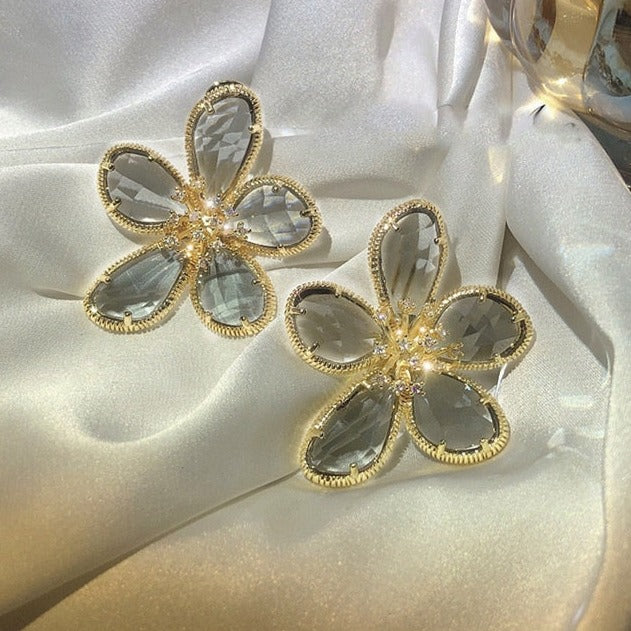 TEEK - Colored Crystal Flower Jewelry JEWELRY theteekdotcom gray  