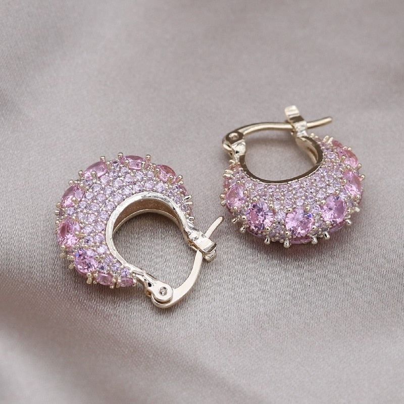 TEEK - 14K Gold Plated Zircon Earrings JEWELRY theteekdotcom pink  
