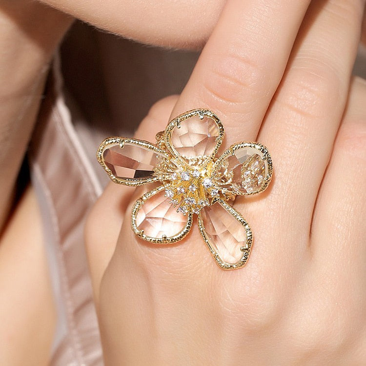 TEEK - Colored Crystal Flower Jewelry JEWELRY theteekdotcom white ring 1PC  