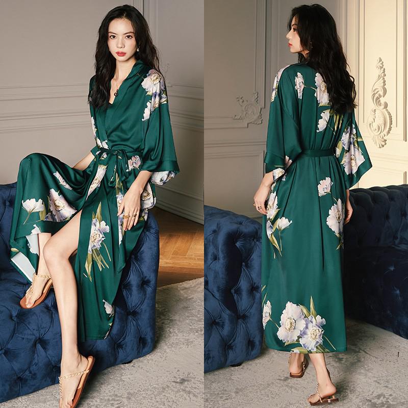 TEEK - Print Flower Long Robe Loungewear ROBE theteekdotcom Green Flower One Size 