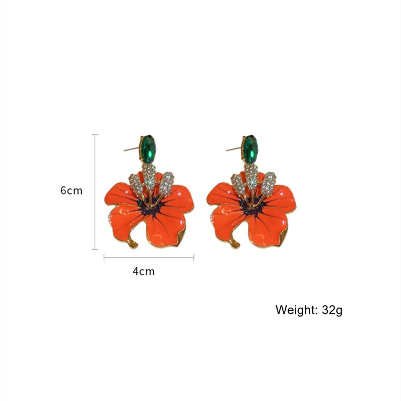TEEK - Orange Enamel Flowers Drop Earrings JEWELRY theteekdotcom   