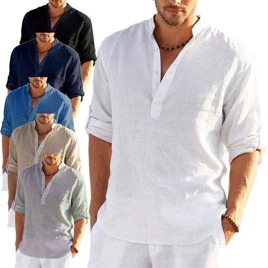 TEEK - Linen Long Sleeve Solid Loose Shirt TOPS theteekdotcom   