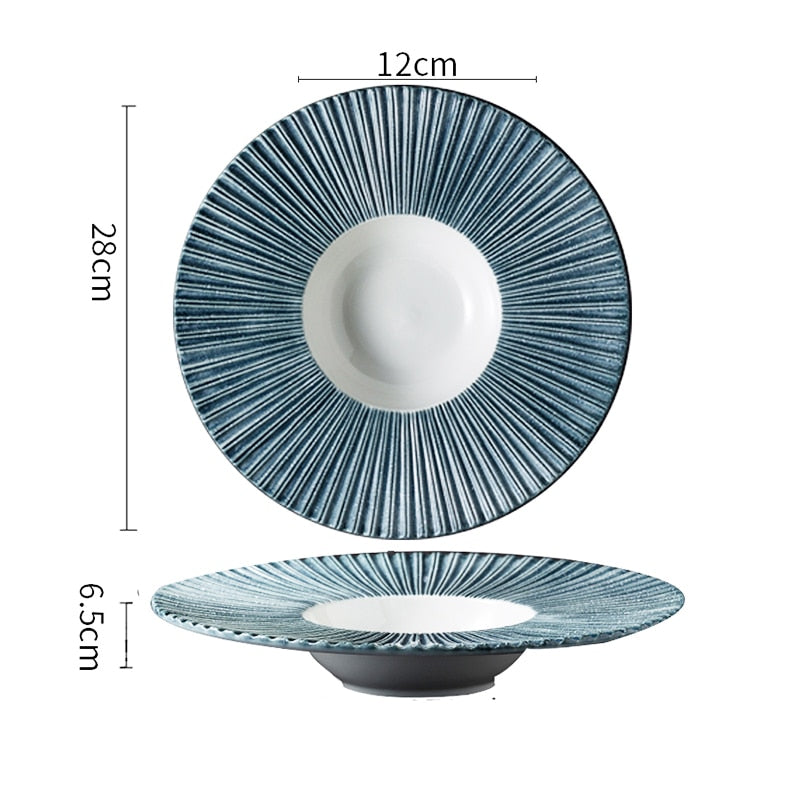 TEEK - Jap Striped Straw Hat Ceramic Dinner Plates HOME DECOR theteekdotcom K-28x6.5cm  