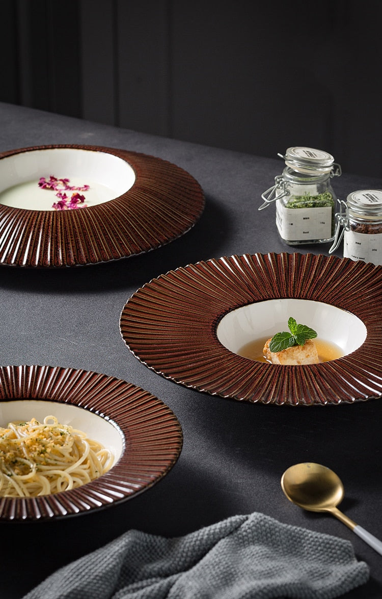 TEEK - Jap Striped Straw Hat Ceramic Dinner Plates HOME DECOR theteekdotcom   