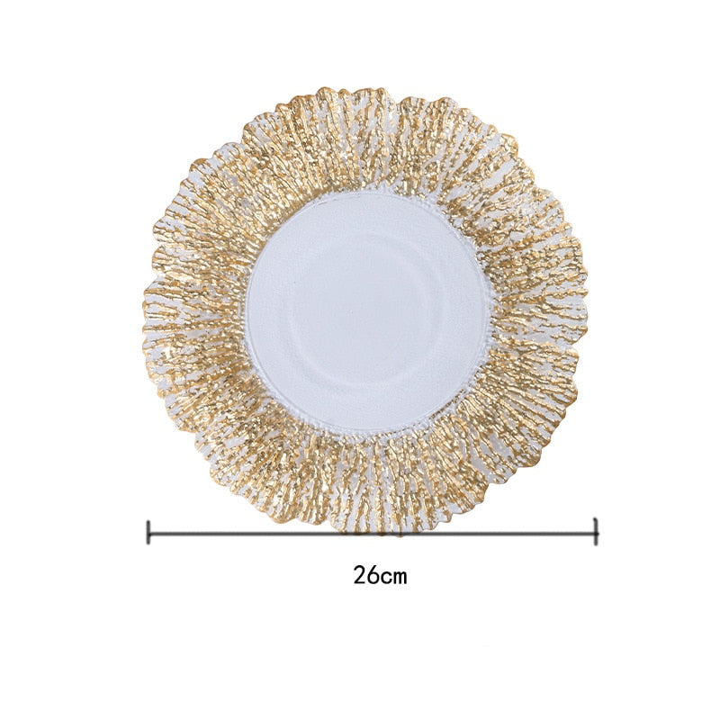 TEEK - Nordic Sun Flower Texture Glass Plate Tableware HOME DECOR theteekdotcom Gold M  