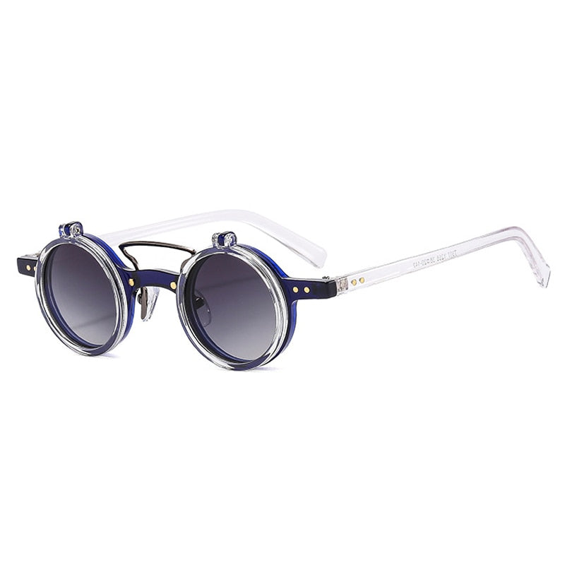 TEEK - Round Punk Double Bridge Sunglasses EYEGLASSES theteekdotcom Blue clear gray  
