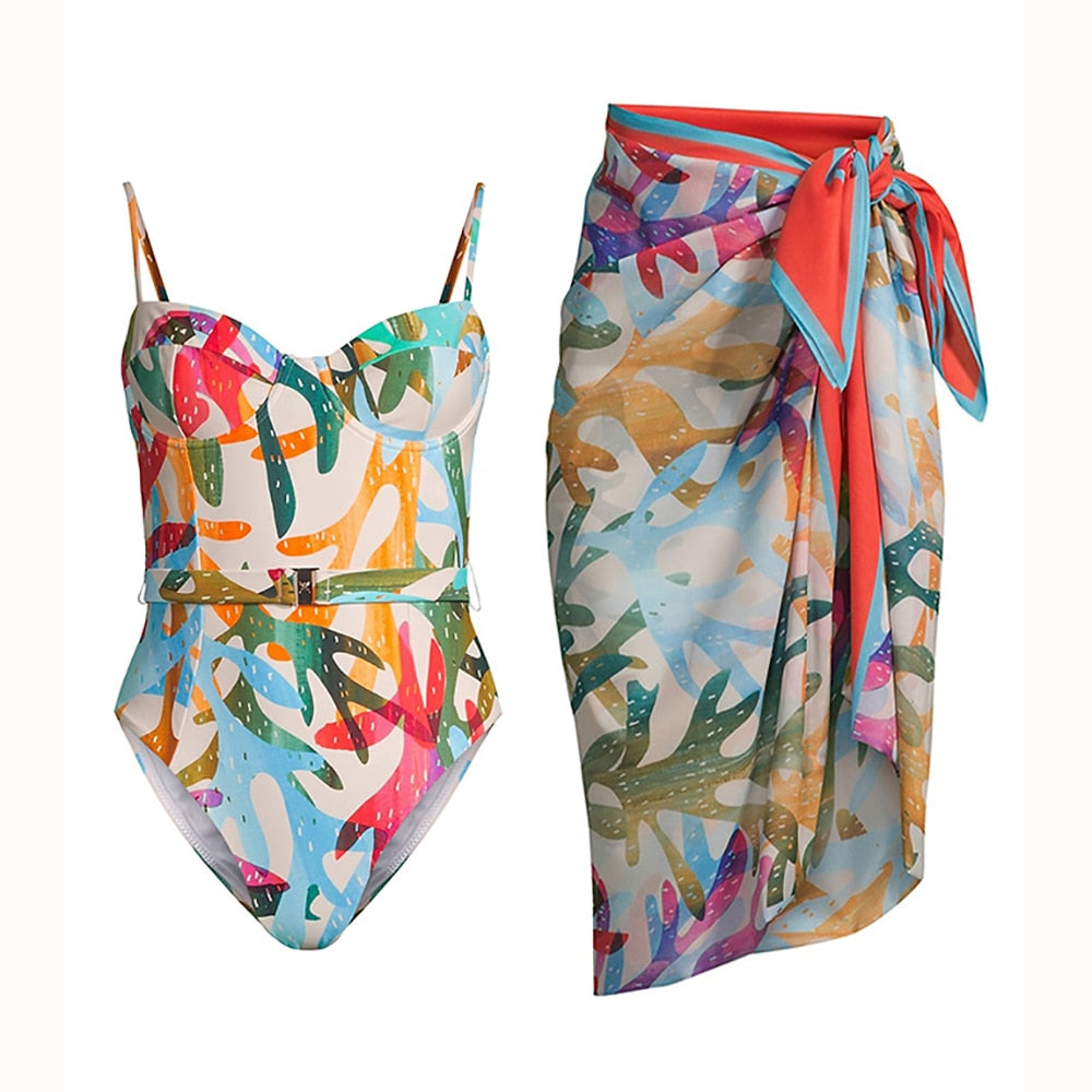 TEEK - Colorful Troppy Print Swimsuit or Sarong SWIMWEAR theteekdotcom   