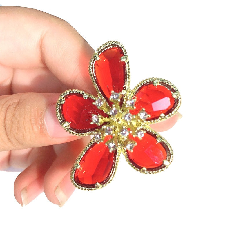 TEEK - Colored Crystal Flower Jewelry JEWELRY theteekdotcom red ring 1PC  