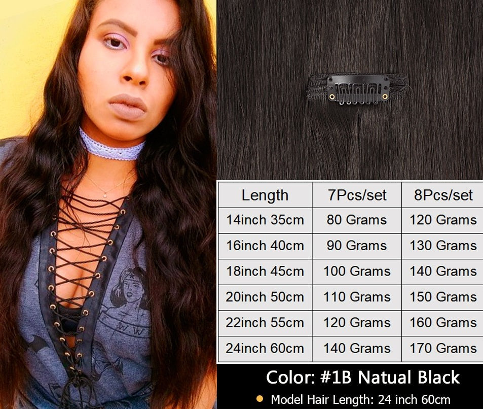 TEEK - Bomb Clip in Natural Hair Extensions HAIR theteekdotcom Natural Black 1B 14inch 8Pcs max approx. 30%
