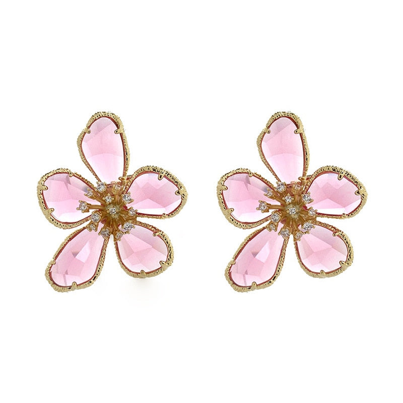 TEEK - Colored Crystal Flower Jewelry JEWELRY theteekdotcom pink  