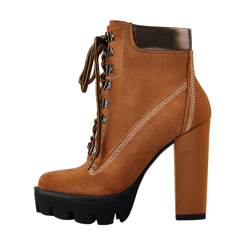 TEEK - Chunky Canvas Heel Ankle Boots SHOES theteekdotcom Brown US 5.5 (Label 5) 