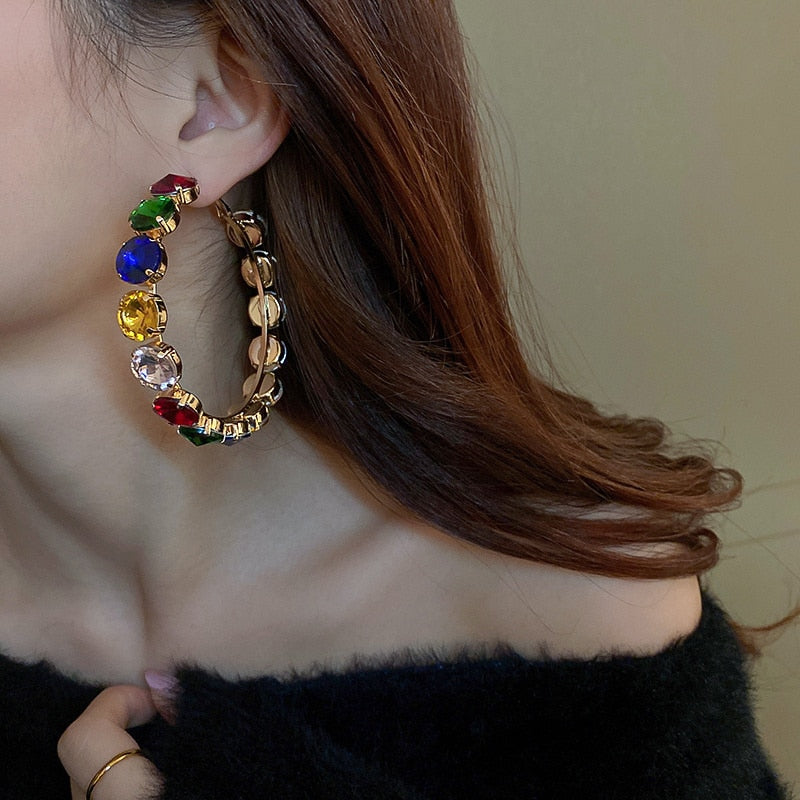 TEEK - Colorful Big Jewel Hoop Earrings JEWELRY theteekdotcom   