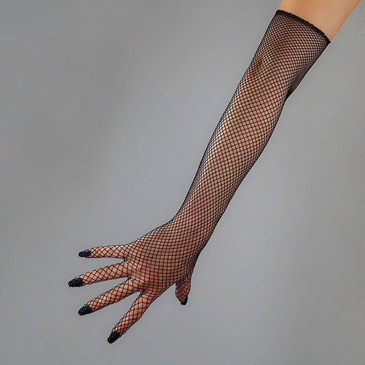 TEEK - Long Fishnet Gloves GLOVES theteekdotcom Black 45cm 17.72in 