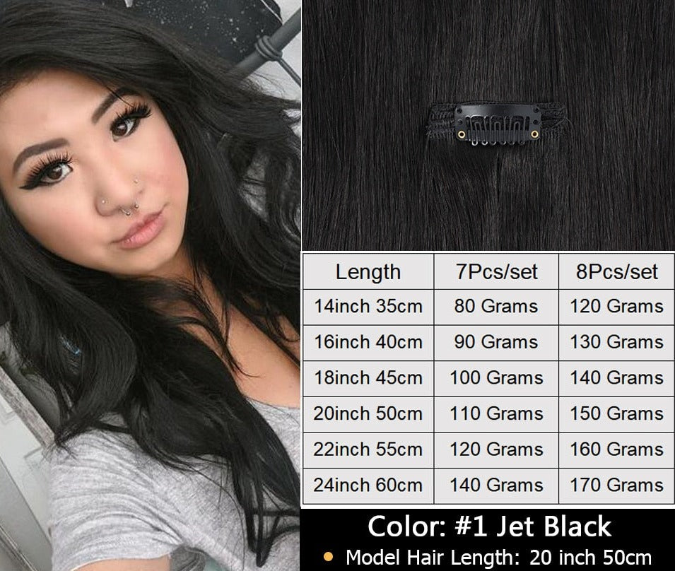 TEEK - Bomb Clip in Natural Hair Extensions HAIR theteekdotcom Jet Black 01 14inch 8Pcs max approx. 30%