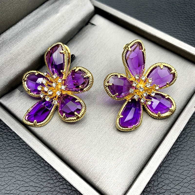 TEEK - Colored Crystal Flower Jewelry JEWELRY theteekdotcom purple  