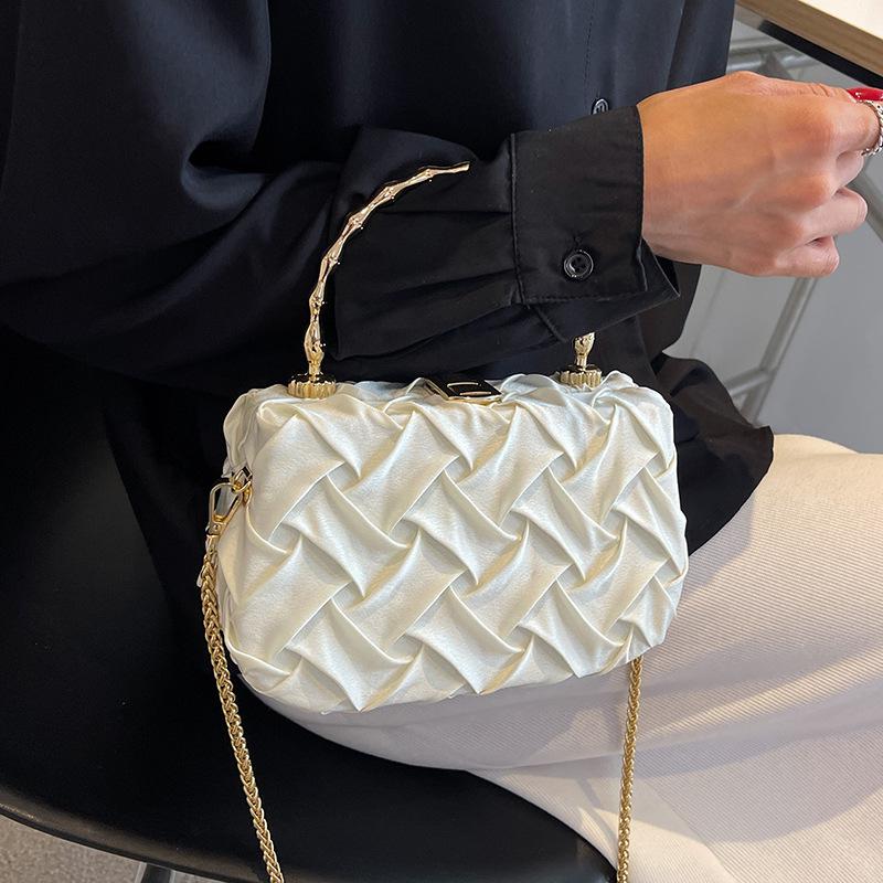 TEEK - Weave Metal Handles Handbag BAG theteekdotcom White  