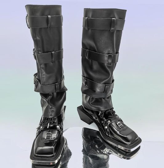 TEEK - Womens Square Toe Pleated Rivet Boots SHOES theteekdotcom Black 5 