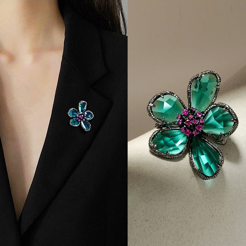 TEEK - Colored Crystal Flower Jewelry JEWELRY theteekdotcom brooch 1PC  