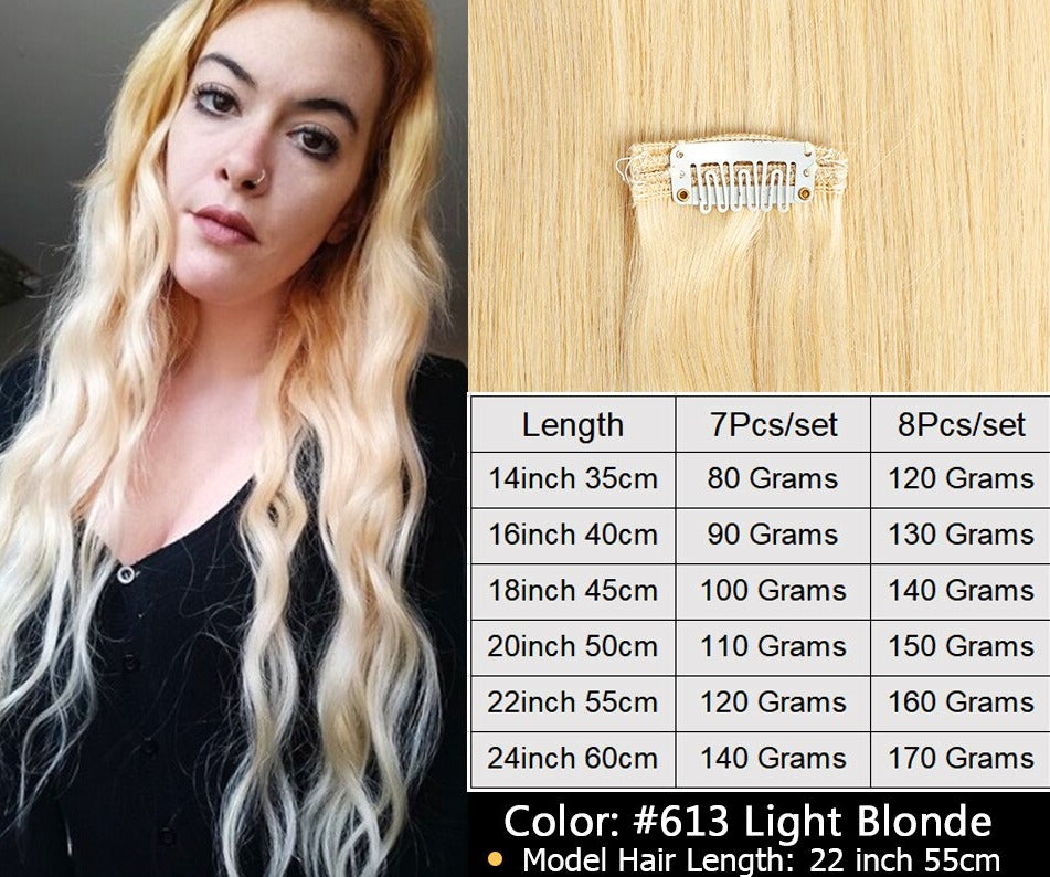TEEK - Lit Clip in Natural Hair Extensions HAIR theteekdotcom Light BLonde 613 14inch 8Pcs max approx. 30%