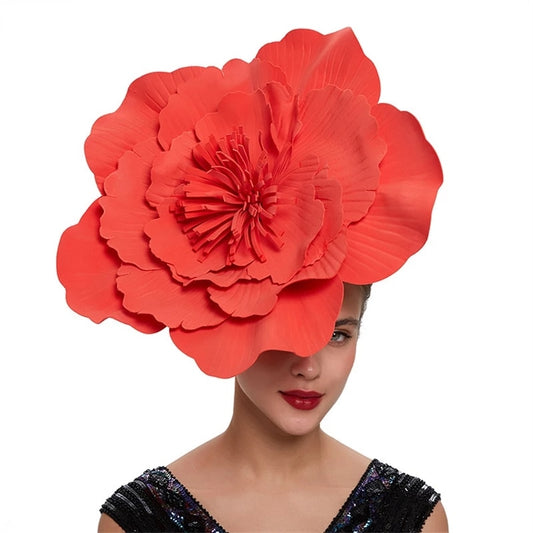 TEEK - Large Flower Hair Cap Accessories HAT theteekdotcom Coral Red  
