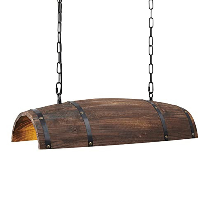 TEEK - Vintage Solid Wood Barrel Iron Chain LED Chandelier LIGHTS theteekdotcom Default Title  