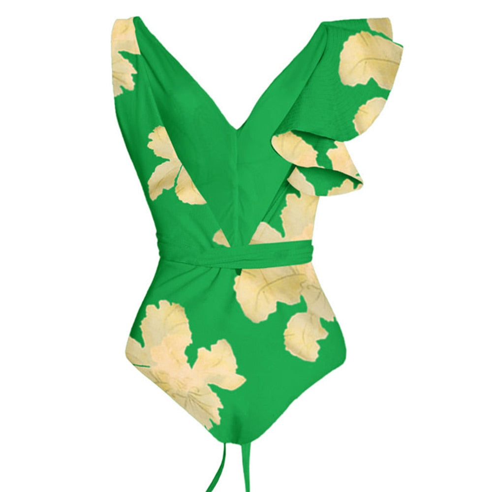 TEEK - Green Creme Print Swimsuit Set SWIMWEAR theteekdotcom   