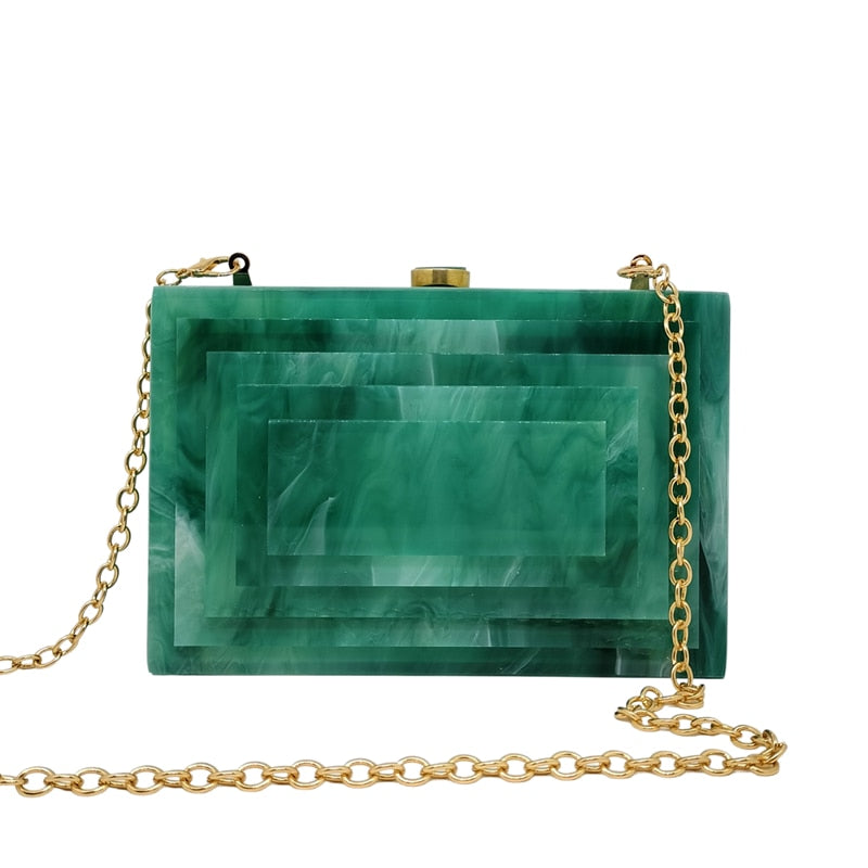 TEEK - Luxury Marble Green Acrylic Clutch BAG theteekdotcom   