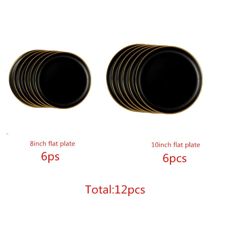 TEEK - Glit Rim Black Porcelain Plates HOME DECOR theteekdotcom 12pcs  