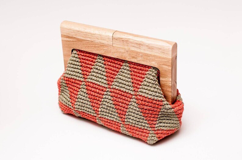 TEEK - Crochet Wood Grip Handbag BAG theteekdotcom orange  