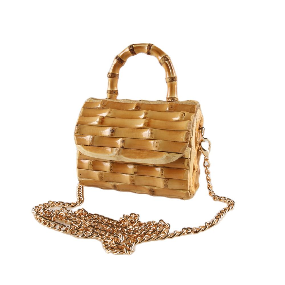 TEEK - Handmade Natural Bamboo Root Top-Handle Mini Bag BAG theteekdotcom Gold  
