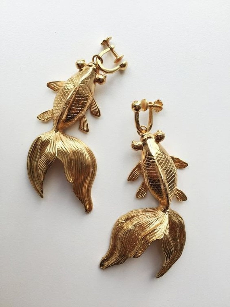 TEEK - Fishy Figure Earrings JEWELRY theteekdotcom Gold-color No Pierce  