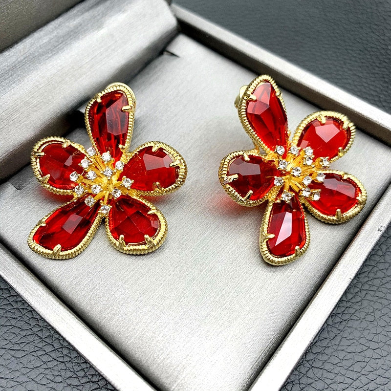 TEEK - Colored Crystal Flower Jewelry JEWELRY theteekdotcom red  
