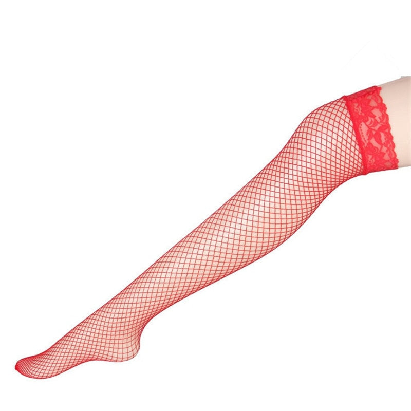 TEEK - Mesh Long Garter Stockings STOCKINGS theteekdotcom 01-Red One Size 