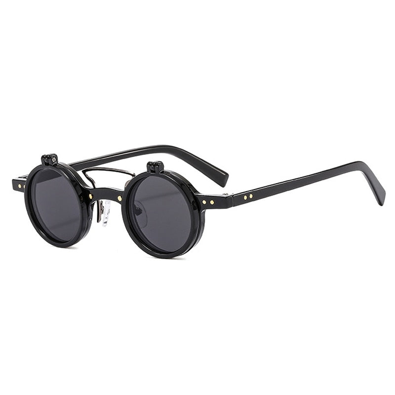 TEEK - Round Punk Double Bridge Sunglasses EYEGLASSES theteekdotcom Black grey  