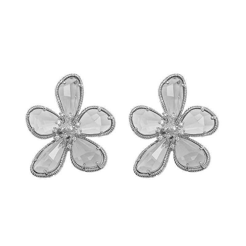 TEEK - Colored Crystal Flower Jewelry JEWELRY theteekdotcom silver white  