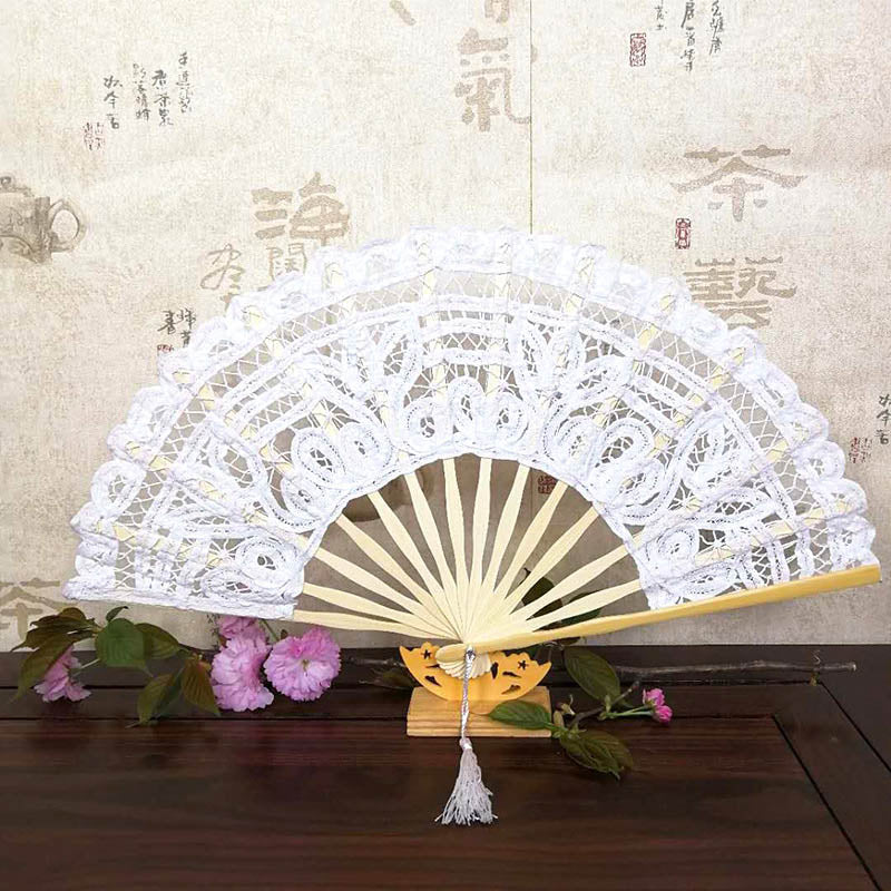 TEEK - Embroidery Bamboo Hand Folding Lace Fans FAN theteekdotcom   