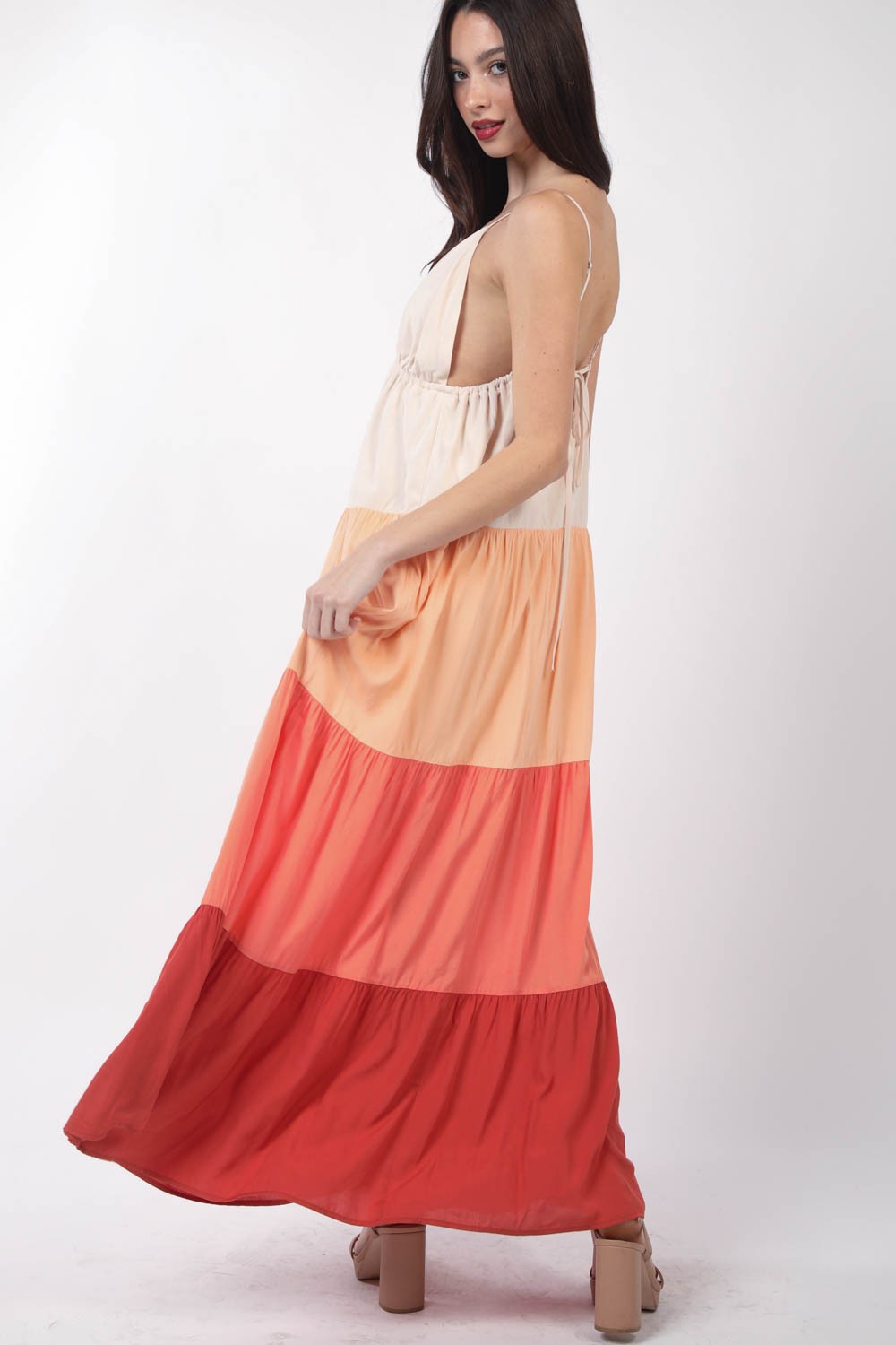 TEEK - Sunset VJ Color Block Tiered Maxi Cami Dress DRESS TEEK Trend   