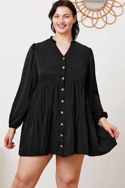 TEEK - Black Ruffled Long Sleeve Tiered Shirt DRESS TEEK Trend   